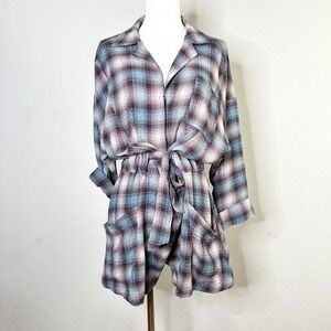 Free People Plaid Button Down Shirt Romper Belted Before I Let Go Size XS